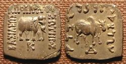 Indian-standard coin of Apollodotus I (180–160 BCE).