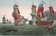 Engraving based on the painting "Action Between the Serapis and Bonhomme Richard" by Richard Paton, published 1780.
