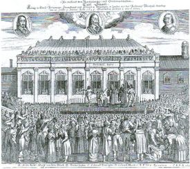 This contemporary German print depicts Charles I's decapitation
