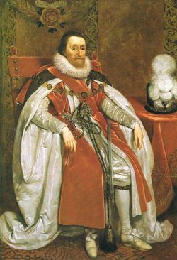 James I wore the insignia of the Order of the Garter for the above portrait by Daniel Mytens (1621).