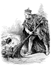 "A good riddance"A 1917 Punch cartoon depicting King George V sweeping away his German titles. Changing the name of his family's royal house from Saxe-Coburg-Gotha to Windsor was a popular move.