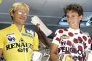 Fignon (left) and Robert Millar on the Tour de France podium in 1984