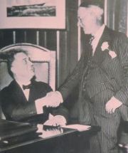 Governor Roosevelt poses with Al Smith for a publicity shot in Albany, New York, 1930
