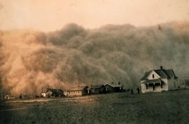Dust storms were frequent during the depression; this one occurred in Texas in 1935.