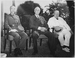 Chiang Kai-shek of China, Roosevelt, and Winston Churchill at the Cairo Conference in 1943