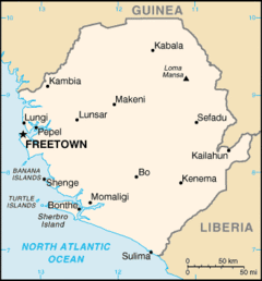 Map of Sierra Leone showing the capital Freetown
