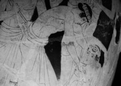 Philoctetes abandoned at Lemnos,detail of an Attic red-figure stamnos, ca. 460 BC, Campana Collection, 1861