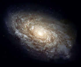 NGC 4414, a typical spiral galaxy in the constellation Coma Berenices, is about 56,000 light-years in diameter and approximately 60 million light-years distant.