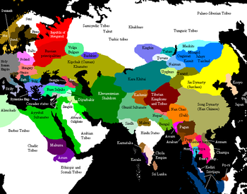 Eurasia in c. 1200. including Naimans, Merkits, Uyghurs, Mongols, and Keraits