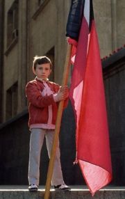 Georgian child holding the flag of Independent Georgia, Tbilisi, April 10, 1989
