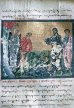 A page from a rare Georgian bible, dating from 1030 A.D, depicting the Raising of Lazarus