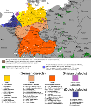 Distribution of the native speakers of major continental West Germanic dialectal varieties