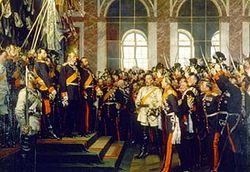 Foundation of modern Germany, Versailles, 1871. Bismarck is in white in the middle