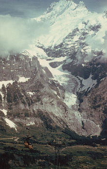 The Upper Grindelwald Glacier and the Schreckhorn, in Switzerland, showing accumulation and ablation zones