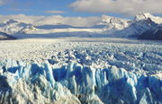 The Perito-Moreno Glacier, showing cracks in brittle upper layer