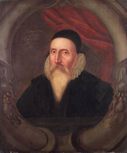 A sixteenth century portrait of John Dee, artist unknown. According to Charlotte Fell Smith, this portrait was painted when Dee was 67. It belonged to his grandson Rowland Dee and later to Elias Ashmole, who left it to Oxford University.