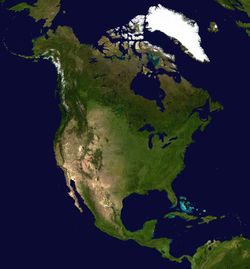 The Great Lakes are clearly visible in this satellite image of North America