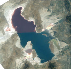 Great Salt Lake, Utah - Satellite Photo of the Great Salt Lake as it looked in the summer of 2003 after five years of drought, reaching near-record lows.