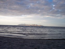 The Great Salt Lake as seen looking north towards Antelope Island from Sunset Beach