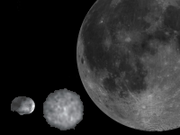 4 Vesta and 1 Ceres alongside Earth's Moon.