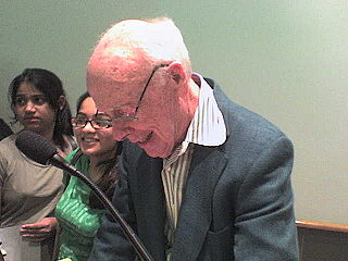 Dr. Watson signing autographs after a speech at Cold Spring Harbor Laboratory on April 30, 2007.