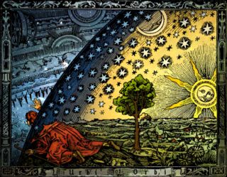 Hand-coloured version of the anonymous Flammarion woodcut.