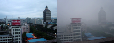 A comparison of Beijing air on a day after rain and a sunny but smoggy day