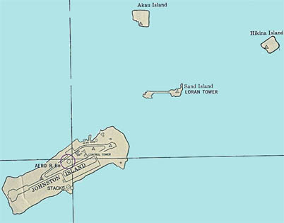 Map of the islands of Johnston Atoll, not showing rim of coral reef