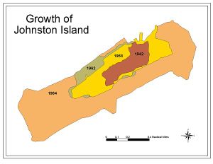 Growth of Johnson Island by coral dredging