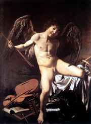 Amor omnia vincit (Love Over All), a depiction of the god of love, Eros. By Michelangelo Merisi da Caravaggio, circa 1600.