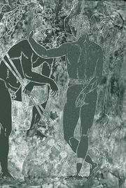 Engraving (Digitally enhanced for visibility) from the Cista Ficoroni, an Etruscan ritual vessel (Galleria Borghese, Rome), picturing two Argonauts before a hunt. The personages have been tentatively identified as Heracles and Hylas.