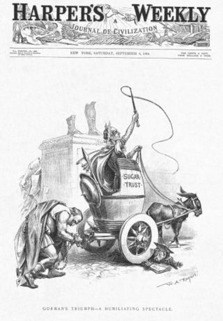 Cleveland's humiliation by Gorman and the sugar trust; cartoon by W. A. Rogers