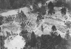 Aerial photo of mass graves during April 1943 German exhumations.