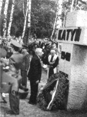Russian President Boris Yeltsin visiting Warsaw Powązki cemetery's monument of Katyn's victims crime in 1993. 