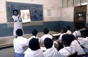 AIDS education at a school in Uganda.