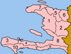 Map of the departments of Haiti in alphabetical order.
