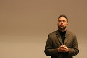 Jimmy Wales speaking at FOSDEM 2005