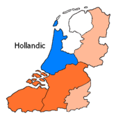 Hollandic (in blue) within the Low Franconian-speaking area.