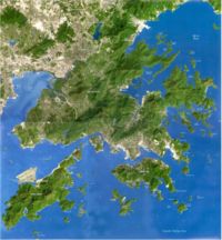 A relief map of Hong Kong and the southern part of Shenzhen (circa 2000). ([2])