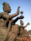 Buddhistic statues praising the Tian Tan Buddha on Lantau, Hong Kong