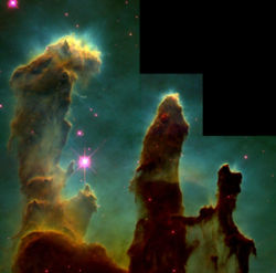 One of Hubble's most famous images: pillars of creation where stars are forming in the Eagle Nebula