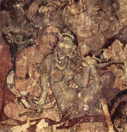 Paintings at the Ajanta Caves in western India.