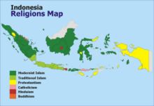 Indonesia religions mapAlthough all 6 recognised religions are represented thoughout Indonesia, this maps shows the majority group for each area