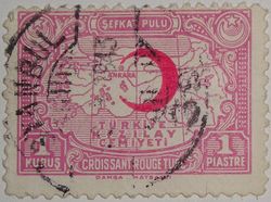 A stamp from Turkey to support the Red Crescent, 1928.