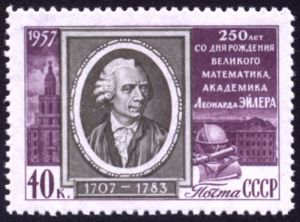 1957 stamp of the former Soviet Union commemorating the 250th birthday of Euler.