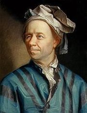 A 1753 portrait by Emanuel Handmann. This portrayal suggests problems of the right eyelid and that Euler is perhaps suffering from strabismus. The left eye appears healthy, as it was a later cataract that destroyed it.