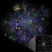 Visualization of a portion of the routes on the Internet.