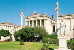 The Athens Academy, located in central Athens, was designed by Theofil Hansen and completed in 1885. It is flanked by the National Library and the University of Athens