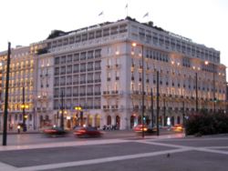 The historical and luxurious Grande Bretagne hotel in Syntagma Square