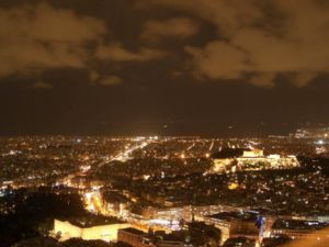 Night view of part of central Athens and the port of Piraeus